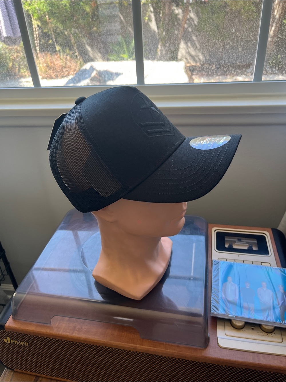 Men's Black Trucker Cap with Embroidered Chevron Accent - Picture 2 of 3